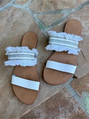 Joie White Fringe Double-Strap Slide Sandals - size 39